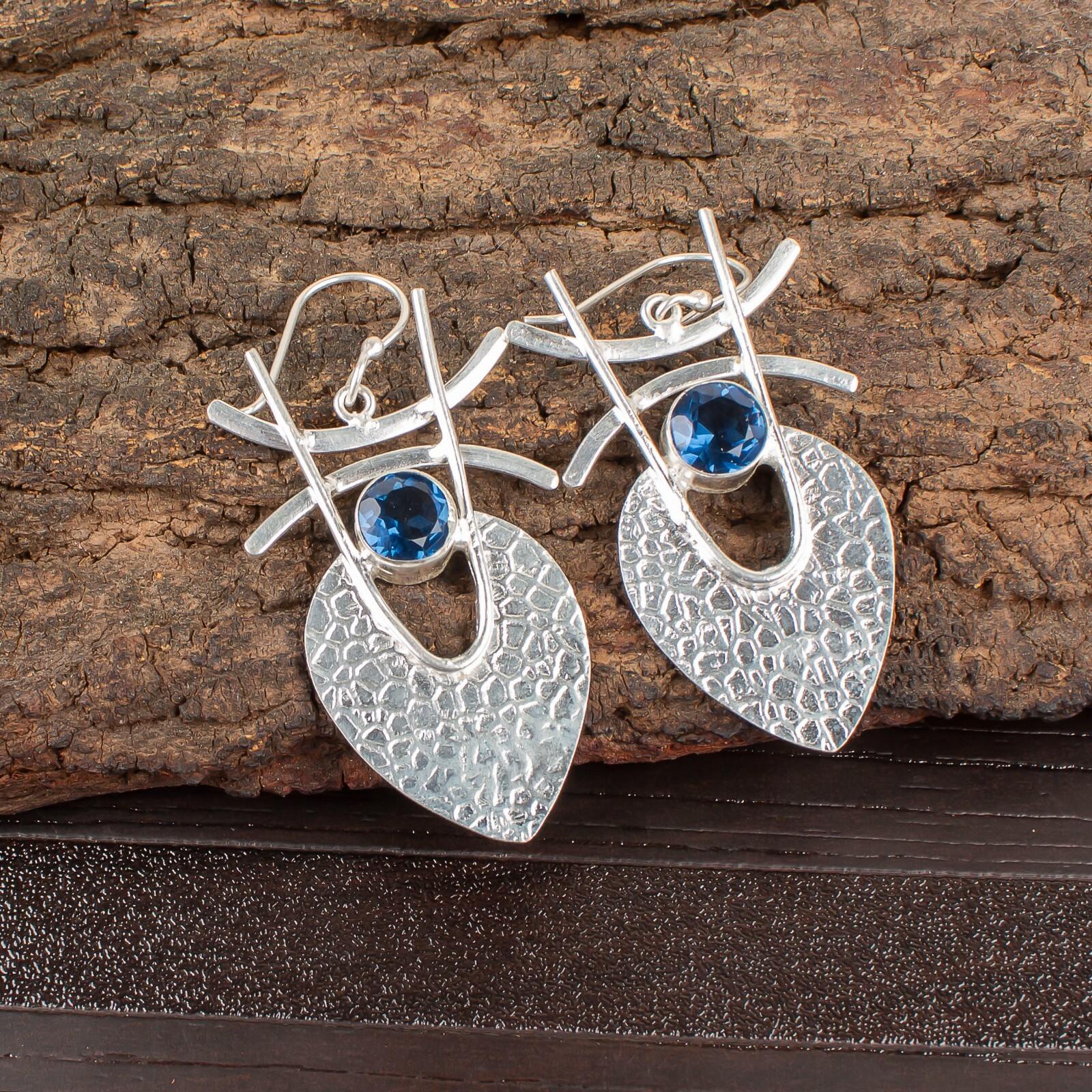 

London Blue Topaz Gemstone 925 Sterling Silver Jewelry Handmade Earrings 1.78 EE-64-2