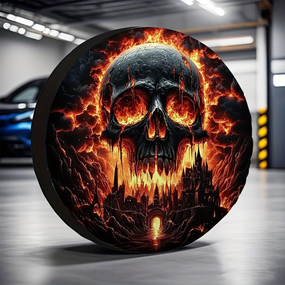 Fire Skull Castle Tire Cover Durable Polyester Spare Wheel Protector for Trailer