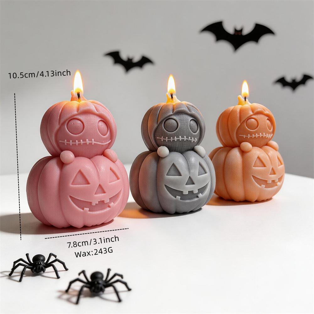 Jack-O-Lanterns Halloween Silicone Mold Stacked Pumpkin Candle Mold Ghost Skeleton Resin Plaster Mould for Halloween Decor