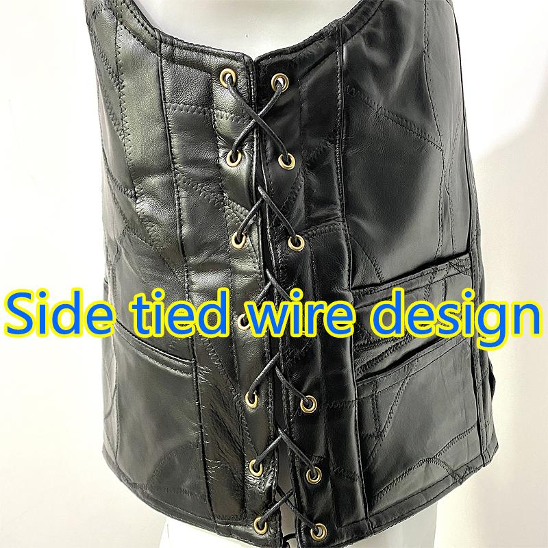 Binding Vest Leather Vest Men's Motorcycle Shoulder Four Season Cycling Clip Classic Embroidered Badge 11 Pieces of Elastic Bands Are Tied.
