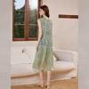 Bailuyu Heart Print Lace Trim Fly Sleeve A-Line Dress