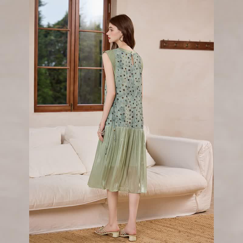 Bailuyu Heart Print Lace Trim Fly Sleeve A-Line Dress