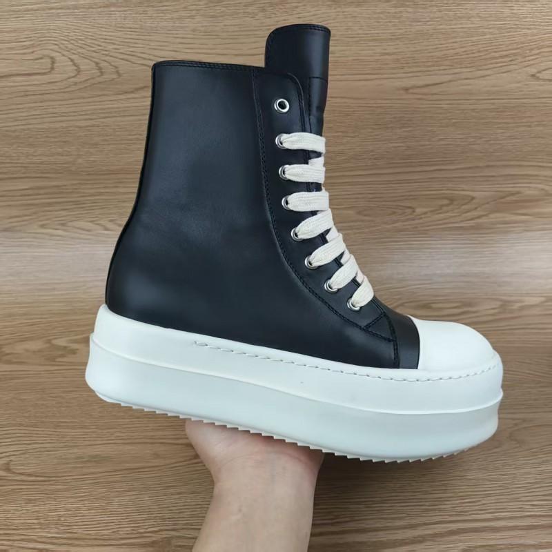 Genuine Leather Platform High-top Skate Shoes Men Women s Light Luxury Fashionable 44 чёрный