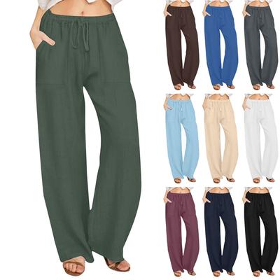 Women's Fashion Solid Color Drawstring Elastic Pocket Straight Leg Casual Pants