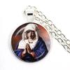 Virgin Mary and Baby Jesus Christian Catholicism Jewelry Necklace Blessed Mother Religious Art Glass Cabochon Dome Pendant Gift