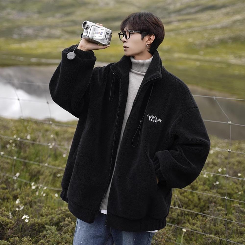 

Fleece jacket men s new autumn and winter lamb wool trendy brand lamb wool ruffian handsome cotton-padded clothes M