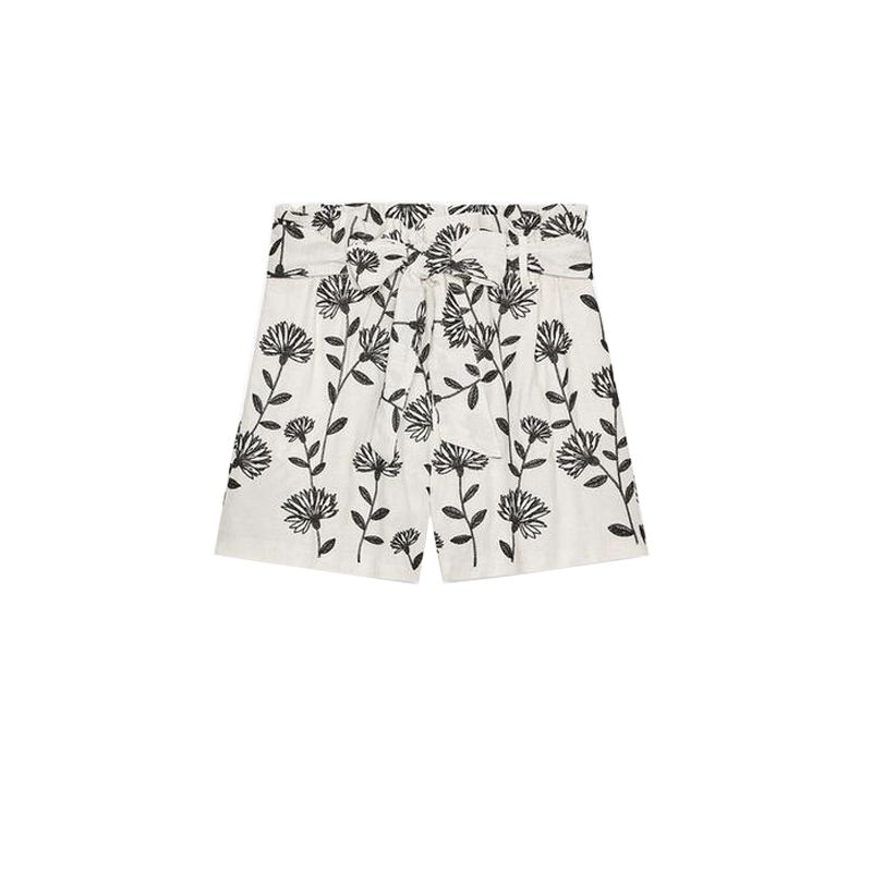 

Летняя женская одежда Банты Пояс Лен Смесовый Вышивка Тип бумажного пакета Высокая талия Повседневные шорты 8012840 Nude color L