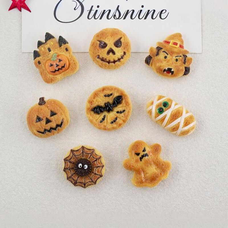 8Pcs Horror Halloween Resin Craft Charms Pumpkin Castle Bat Cookie Designs DIY Handmade Ornaments for Holiday Party Favors
