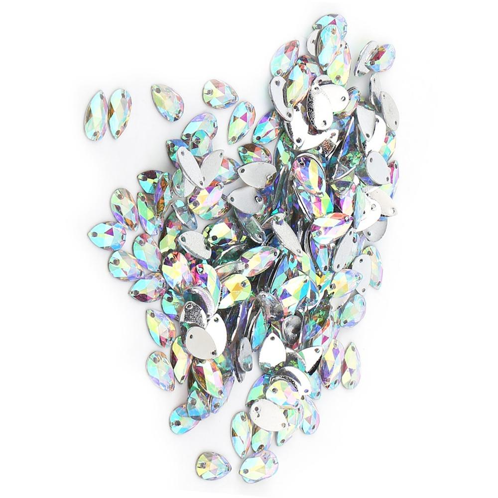 200pcs AB Faceted Drop Shape Rhinestone Multi Color Electroplated Sewing Rhinestone Resin Double Holes Rhinestone DIY Crafts