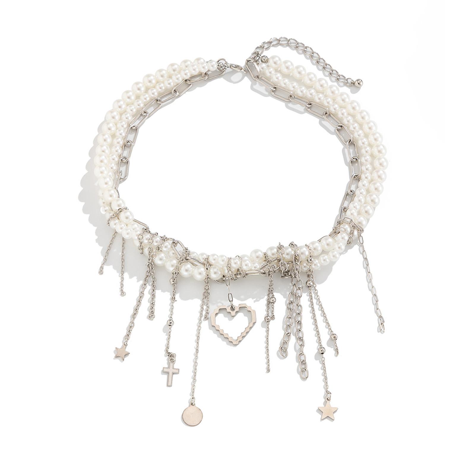 

Многослойное винтажное ожерелье с подвеской в виде звезды, сердца и кисточек, ожерелье-цепочка из бусин, элегантное ожерелье, подходит для вечеринки, на каждый день 46