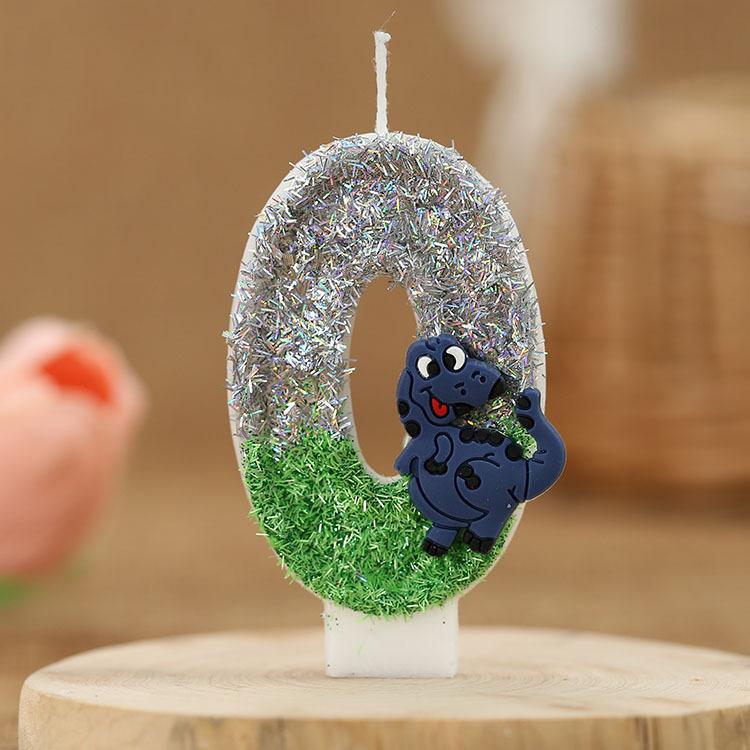 Świeczka urodzinowa z brokatem dinozaura, wysokość 3 cale, brokatowy wzór 3D, topper na tort, świeczki urodzinowe na tort z motywem zielonych zwierząt