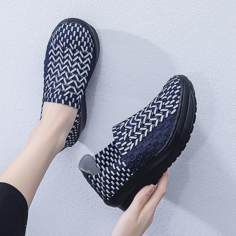 Lady Summer Breathable Slip on Beach Shoes Women Casual Platform Elevator Braided Blue White Sneakers Plus Size