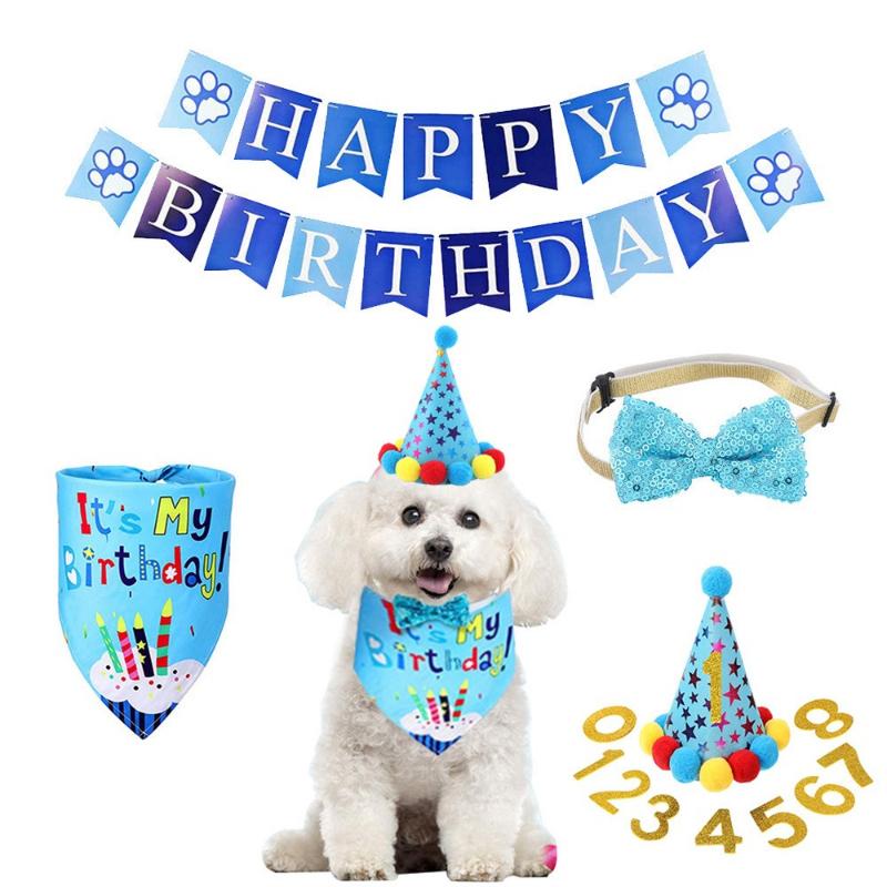 Pet Birthday Set Dog Scarf Hat Banner Flag Digital Set Pet Party Props