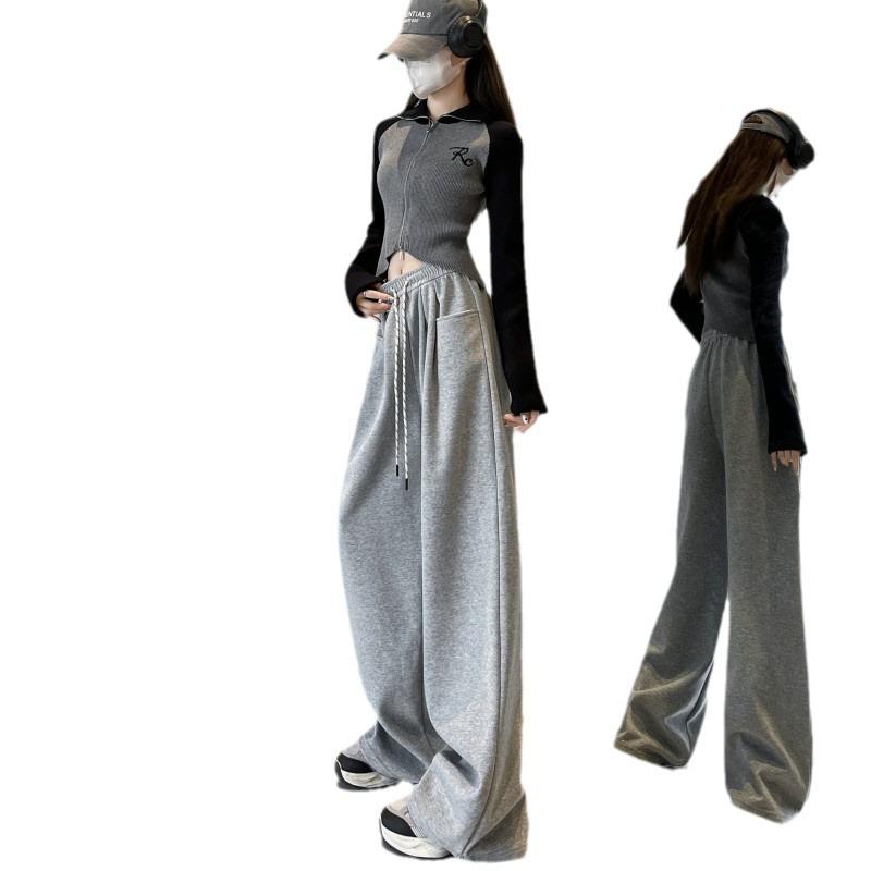 White wide-leg pants women's spring and autumn new high-waisted mopping and thin loose straight sweatpants casual sports trousers