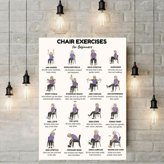 Chair Exercise Poster Seated Workout Chart Gentle Chair Yoga Movements Low Impact Exercise Guide for Seniors Beginners