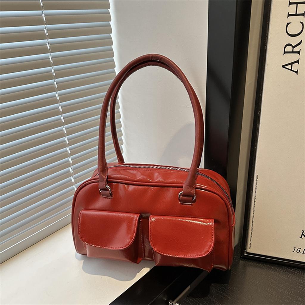 Minimalistická velkokapacitní PU kabelka s více kapsami, jednobarevná, lehká a odolná taška přes rameno pro ženy, denní/nákupní