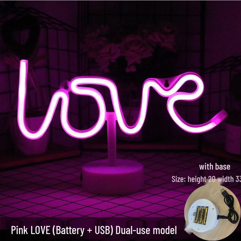 Korean Style Flamingo LED Neon Night Light - Decorative Christmas Fairy Accent with Round Base