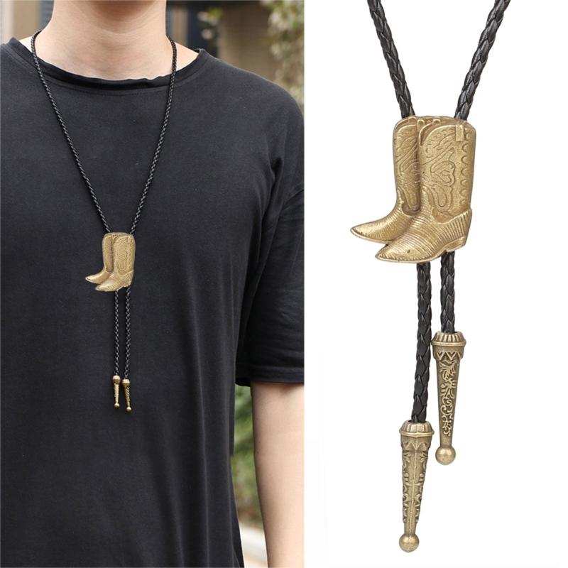 Cowboy Bolo Necktie with Relief Boots Pendant Tuxedo Shirt Bolo Tie for Male