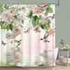 Hummingbird Floral Shower Curtain Birds Watercolour on Flower Branches Printed Polyester Bath Curtains Bathroom Decor with Hooks