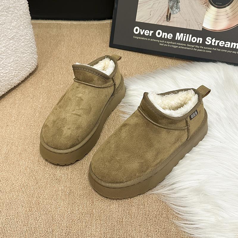 

Женские зимние ботинки-дутики на платформе, новинка 2025 года, короткие хлопковые ботинки с теплым бархатом и мехом 41 хаки
