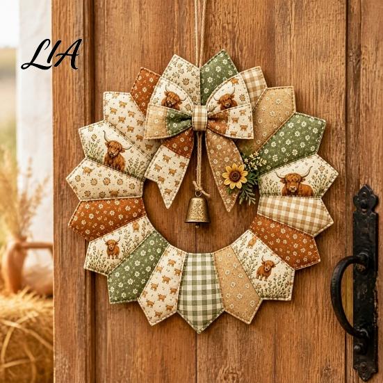 Fabric Scrap Garland Project DIY Patchwork Crafting Kit, Retro Floral Set with Bells Supplies And Simulated Flowers, Pastoral Style Wall Hanging