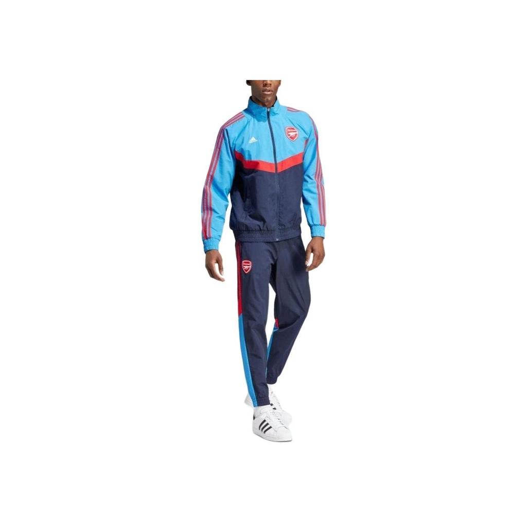 Adidas Logo Print Zip-Up Stand Collar Striped Color Block Raglan Long Sleeve Sports Jacket Men Jacket Blue IU2073