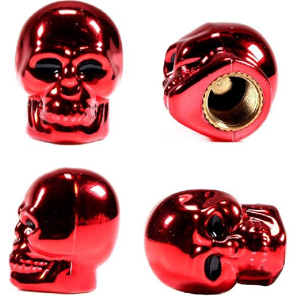 Dsycar Skull Style Tire Valve Stem Caps Antirust Copper Core, Red Eyes with Rubber Ring, Universal Stem Covers for Cars, SUVs, Bike and Bicycle,