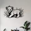 1pc Lion Cub Metal Wall Art, Safari Theme Gift for Kids Room, Weather Resistant Garden Fence Decor, Wild Animal Statue Mural