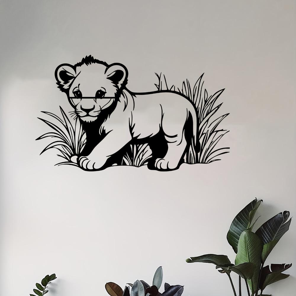 1pc Lion Cub Metal Wall Art, Safari Theme Gift for Kids Room, Weather Resistant Garden Fence Decor, Wild Animal Statue Mural