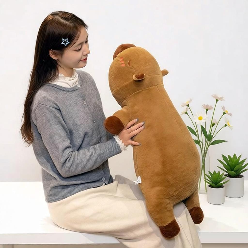 Almohada Larga de Capibara Esponjosa Kawaii Capibara Ratón Peluche Suave Cobaya de Agua Animal Muñeco Relleno Regalos de Cumpleaños para Niños