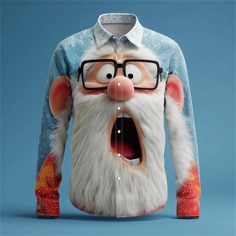 Men's Christmas shirt, Santa Claus 3D printed cartoon smiley face shirt