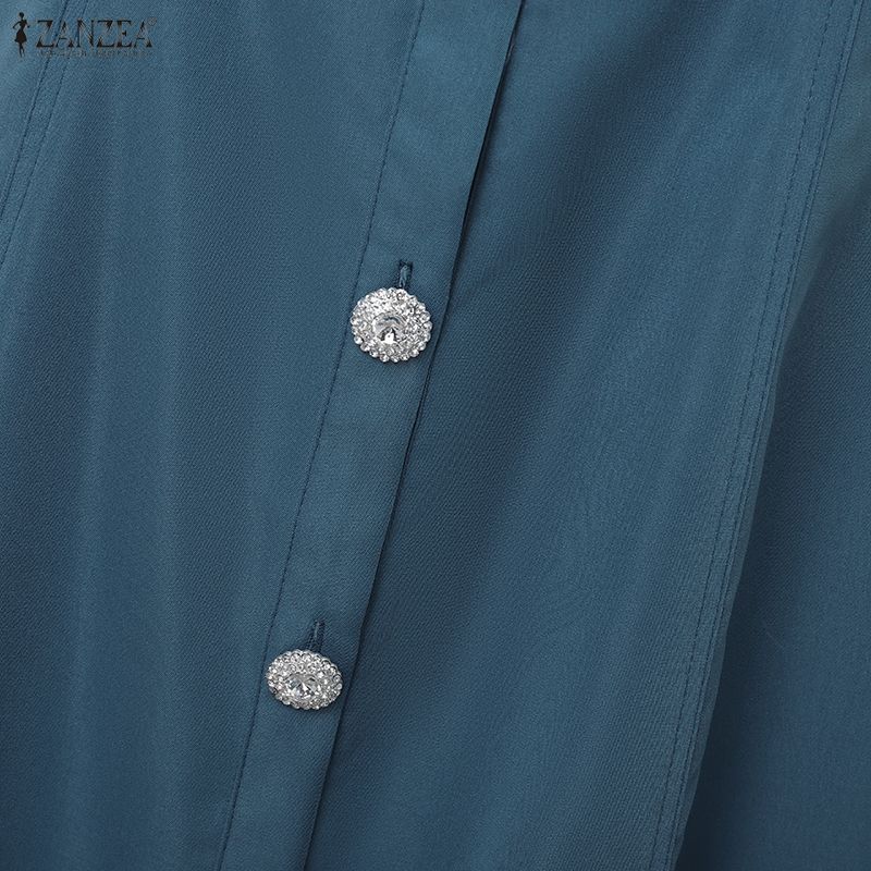 ZANZEA Women Lace Patchwork Round Neck Casual Short Sleeve Long Dress