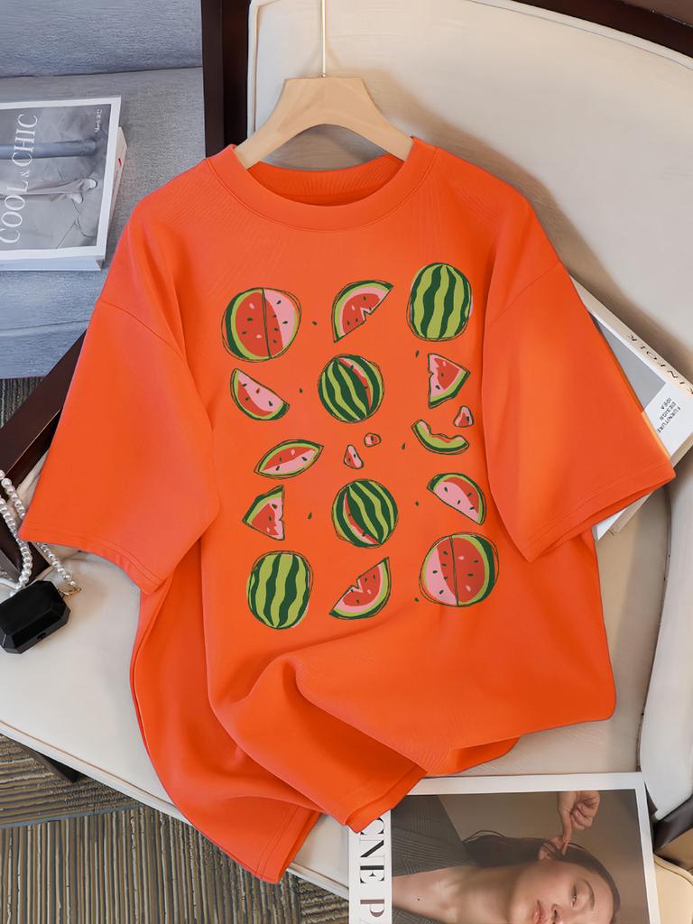 Delicious Watermelon Cut Open Print T-Shirt Women Cotton Street T Shirts O-Neck Oversize Clothes Casual Summer Short Sleeve