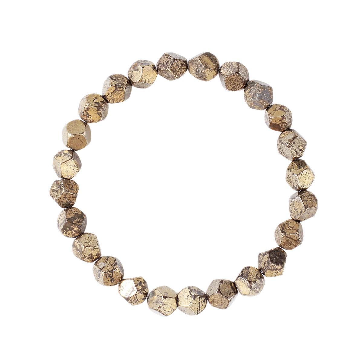 Natural Pyrite Irregular Diamond Beaded Bracelet, Faceted Chalcopyrite Men Fashion Wrist Jewelry