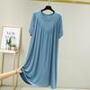 2023 Women's Summer Plus Size Round Neck Cake Dress - Solid Color, Loose Fit, Short Sleeve, Long Length