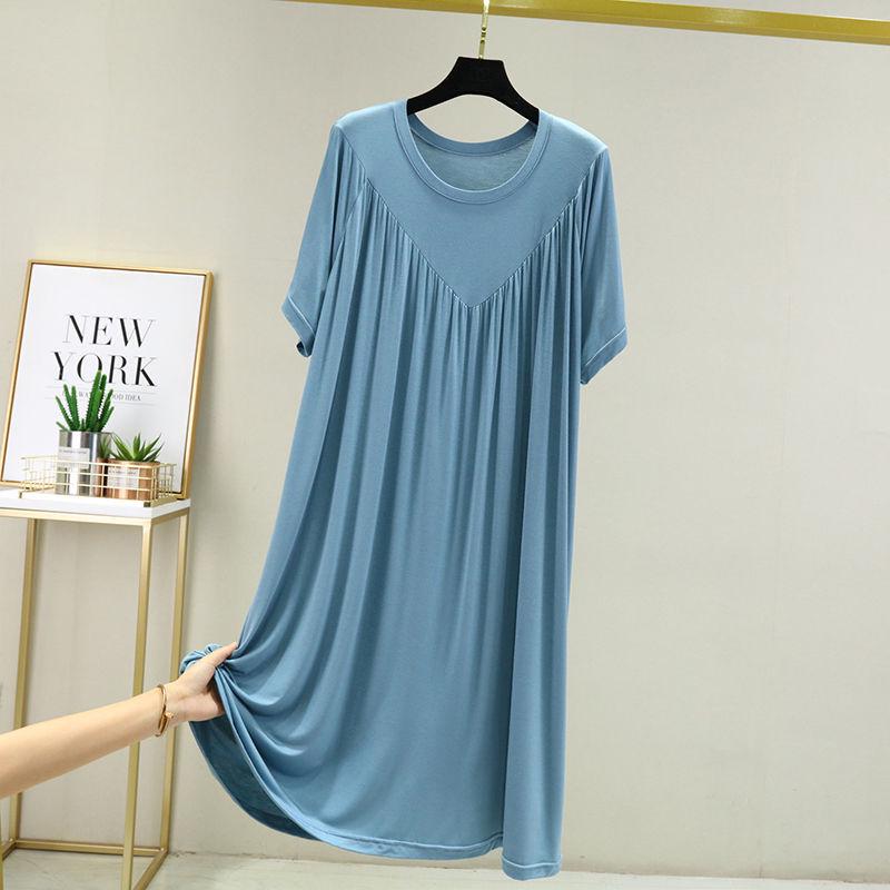 2023 Women's Summer Plus Size Round Neck Cake Dress - Solid Color, Loose Fit, Short Sleeve, Long Length