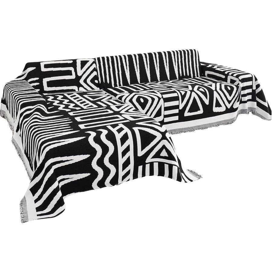 

Boho Chenille Couch Cover Blanket for L Shape Sectional Sofa 2 Pcs Slipcover 1Triangle Plaid Sofa Chic Geometric Furniture P United States