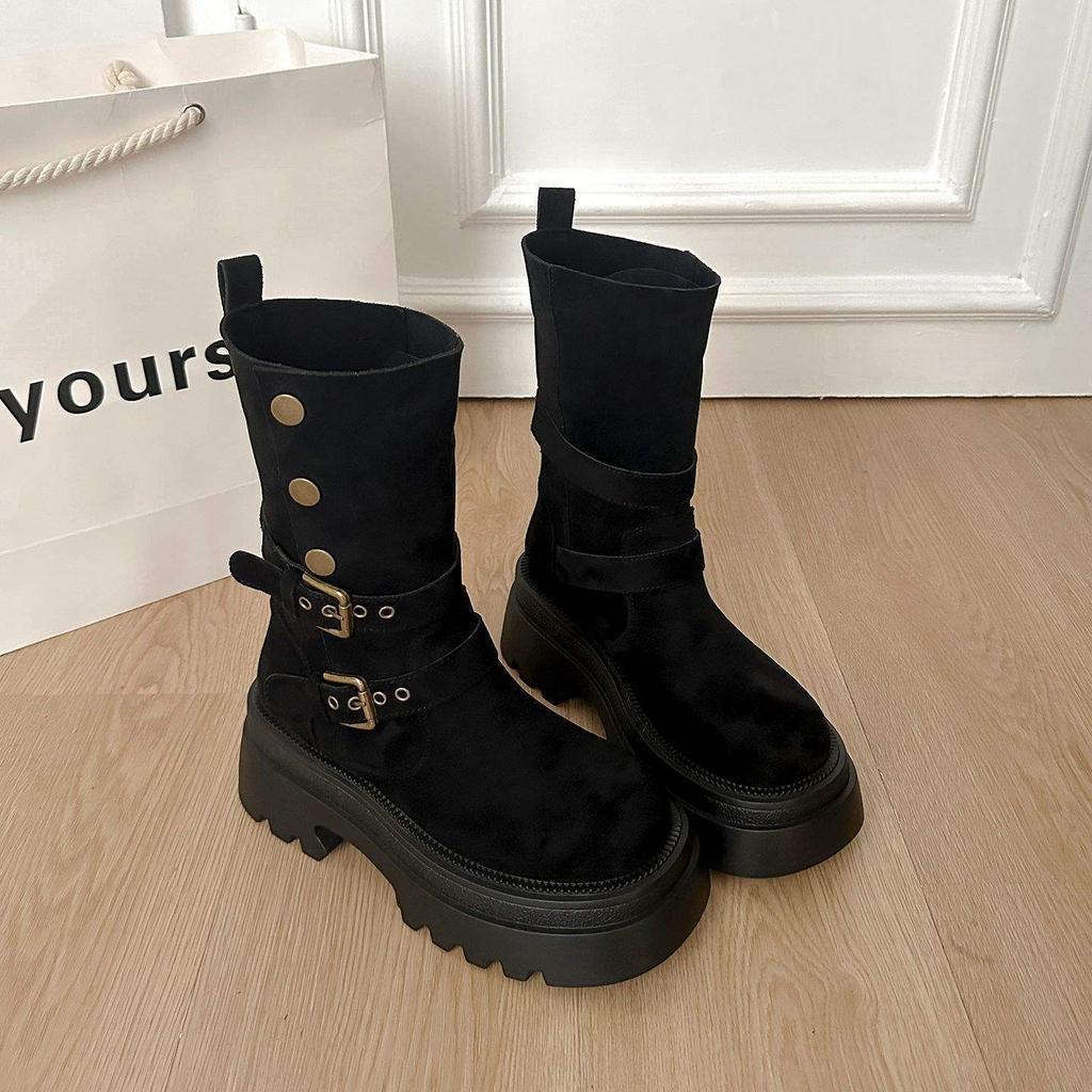 British style platform heightening Martin boots women's new small slim medium tube knight short boots in autumn and winter 2025