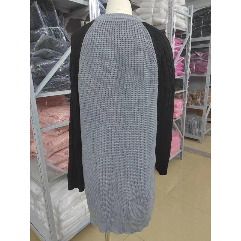 Women's Sweater Autumn and Winter Long Round Neck Colorblocking Pin Sweater