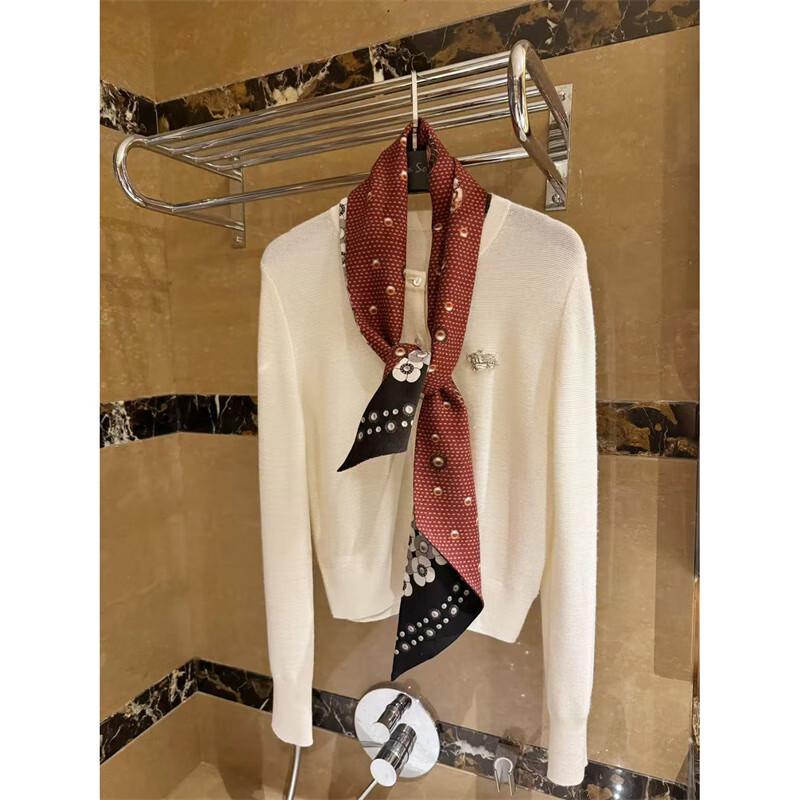 NINA SOLOR Four-Leaf Clover Pearl Double-Sided Silk Wool Long Scarf