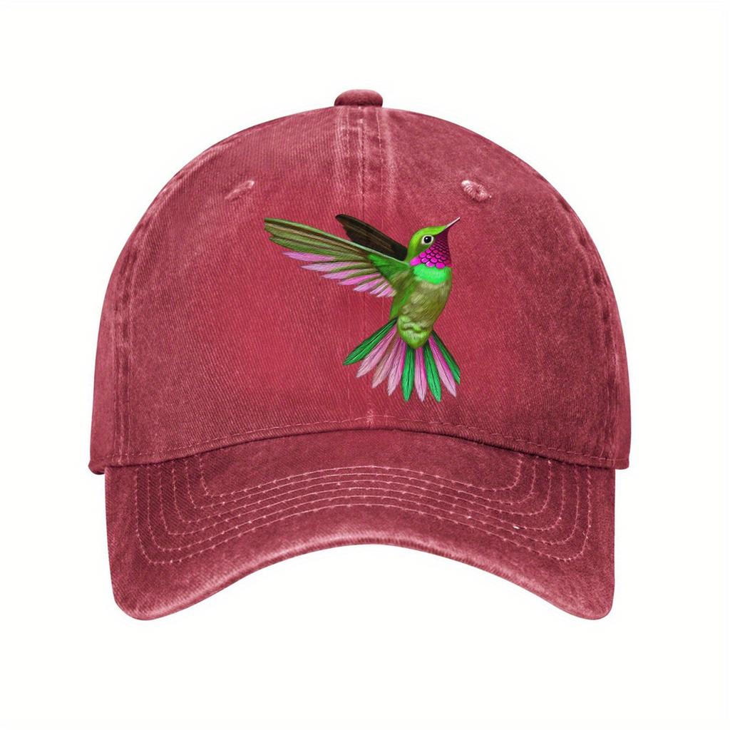 Hummingbird Print Baseball Cap Vibrant Adult Unisex Cotton Adjustable Casual Denim Style Cap