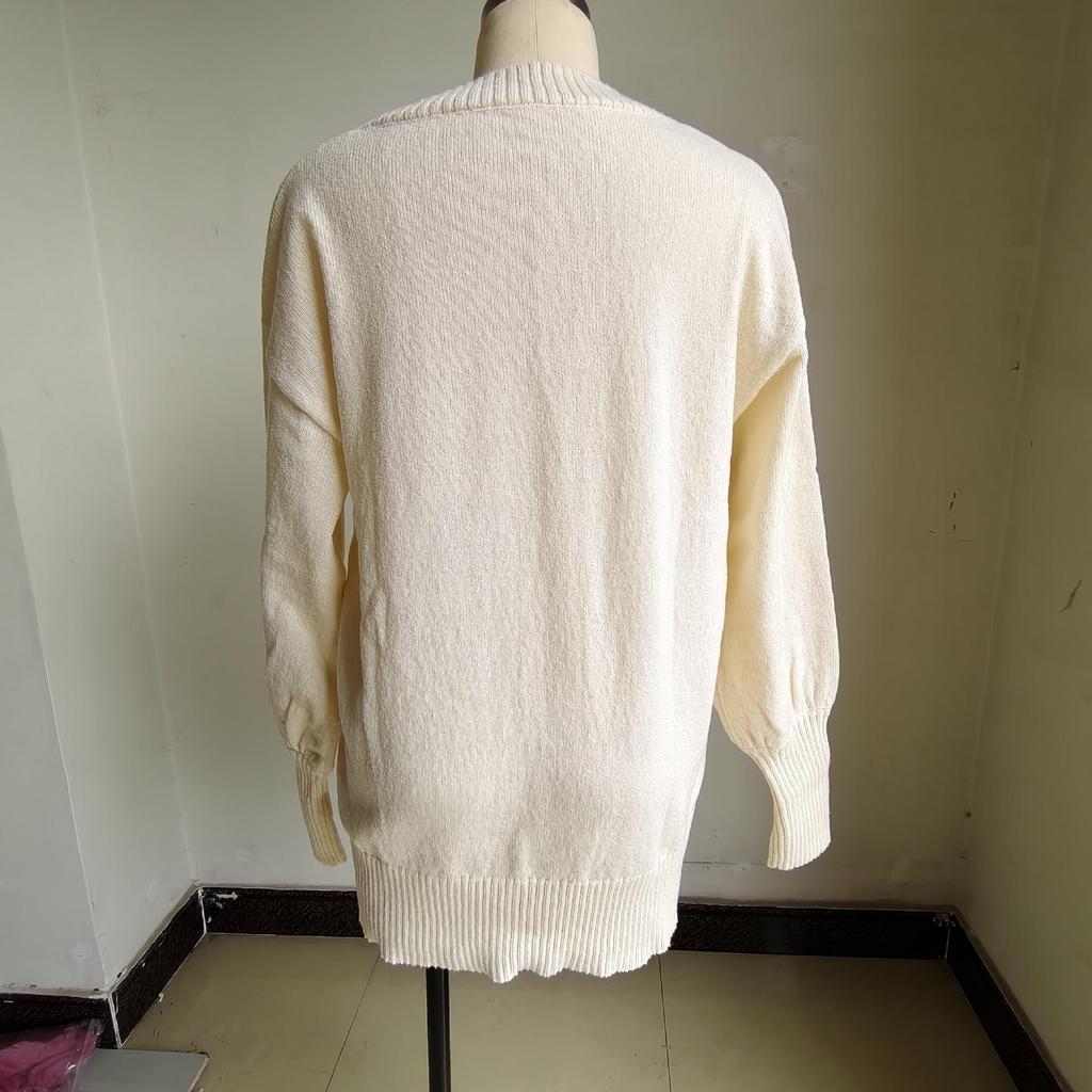Women's Mid-Length V-Neck Long Sleeve Solid Color Knit Sweater, 2026 Collection