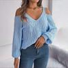 Women's Fashion V-neck Long Sleeved Solid Color Shoulder Loose Sweater