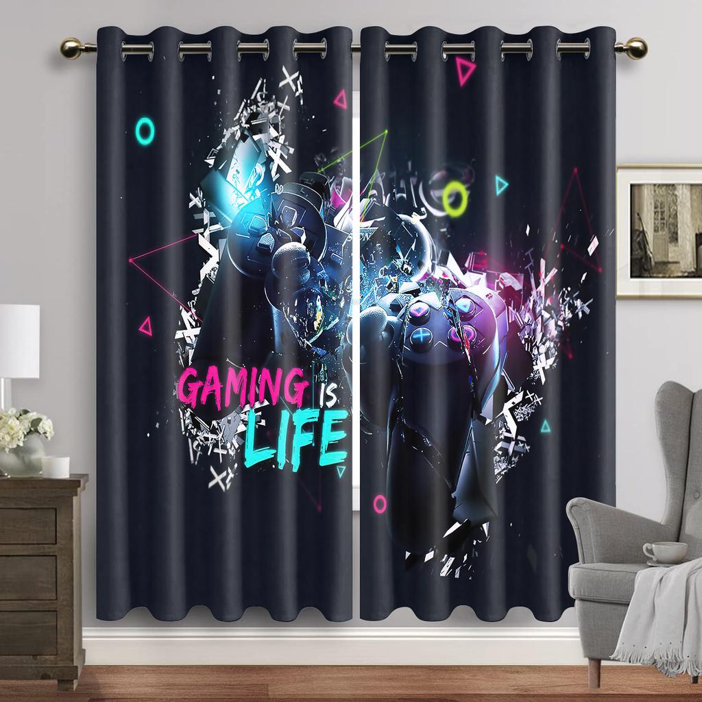 Gamepad Printed Thin Curtains for Boys Bedroom Gaming Room Decor Window Curtains Playing Video Game Window Drapes Shading 2panel