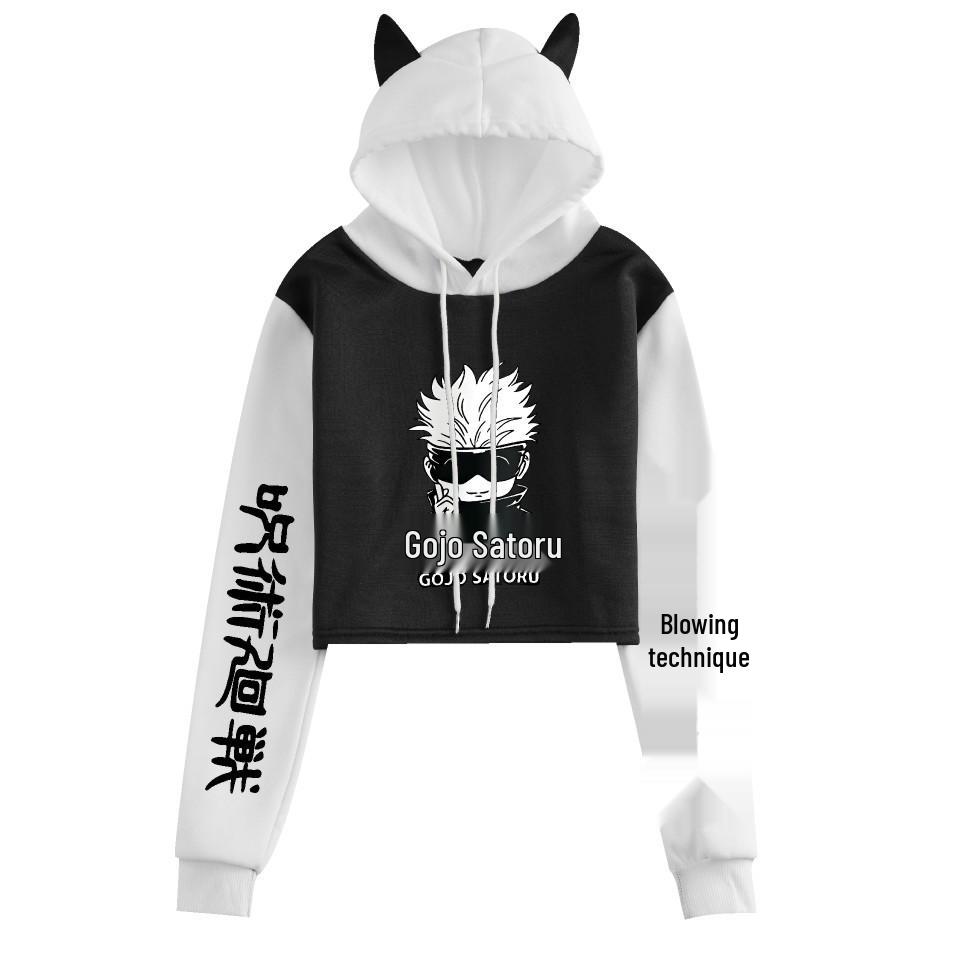 Jujutsu Kaisen Women's Cropped Anime Hooded Sweatshirt - Trendy Loose Fit, Spring/Autumn.