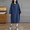 Жіноча повсякденна довга сукня з відкладним коміром, однотонна, вільного крою, жіночі джинсові сукні