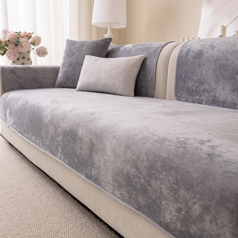

Однотонные чехлы для дивана для гостиной Нескользящие Утолщенные Накидки на диван Универсальный коврик для дивана на четыре сезона Полотенце для спинки 90x210cm светло-серый