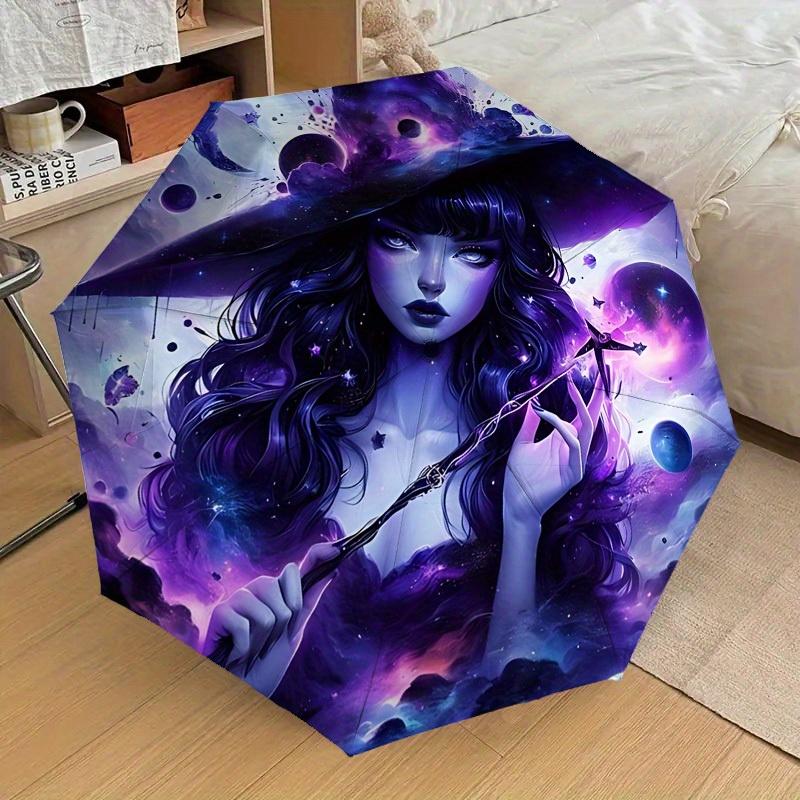 1pc WitchcraftCosmic Themed Umbrella, 8 Rib Frame,Automatic Opening 3 Fold Umbrella, Lightweight and Durable Couple Umbrella-013