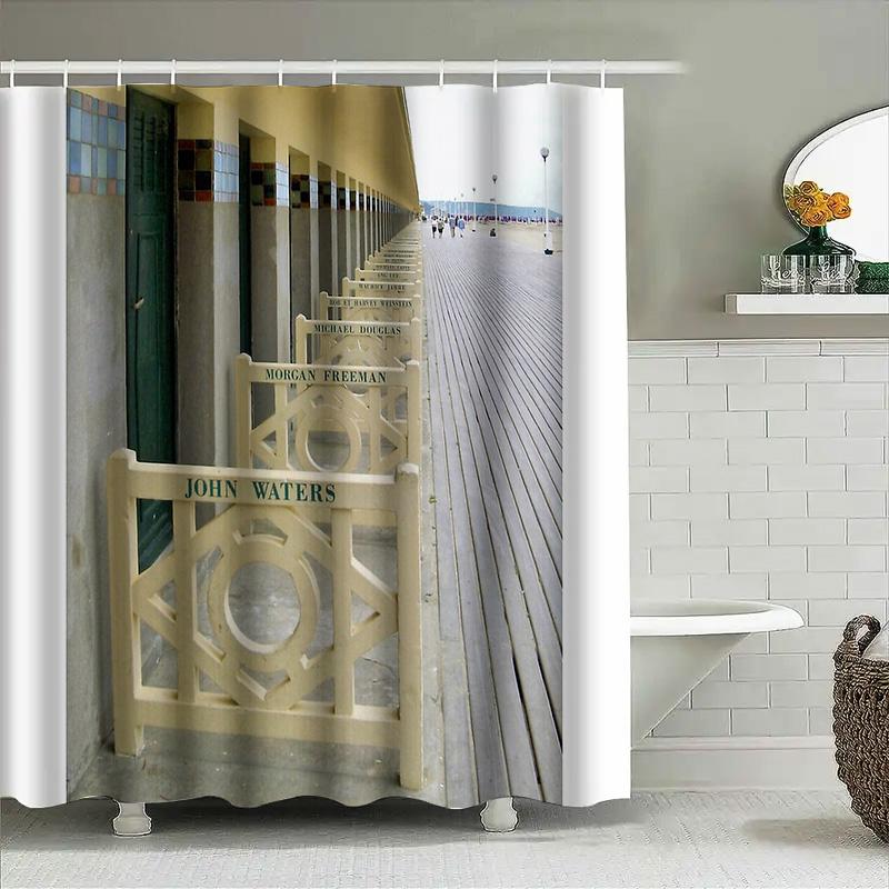 Coastal Ocean Waves Shower Curtain Set Beach Sea Landscape Bathroom Decor Teal Blue Modern Abstract Art Fabric Liner