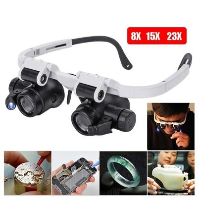 Lupa de cabeça montada, microscópio iluminador, faixa de cabeça, reparo, lâmpada led, lupa com lupa de 8x 15x 23x